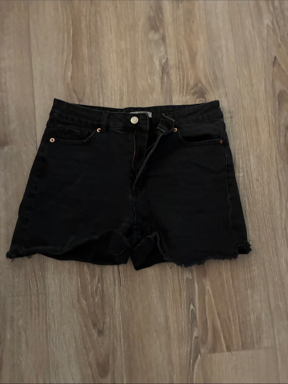 Dex Black High-Rise Raw Hem Denim Shorts